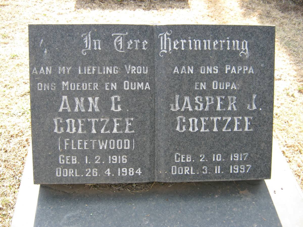 COETZEE Jasper J. 1917-1997 &amp; Ann C. FLEETWOOD 1916-1984