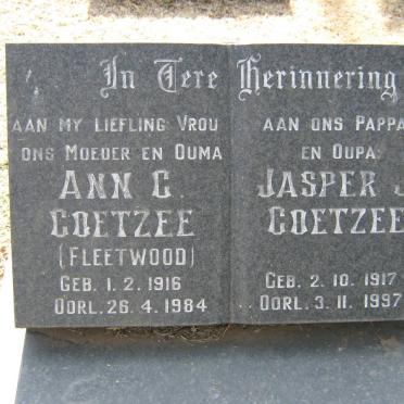 COETZEE Jasper J. 1917-1997 &amp; Ann C. FLEETWOOD 1916-1984