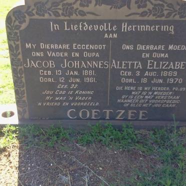 COETZEE Jacob Johannes 1881-1961 &amp; Aletta Elizabeth 1889-1970