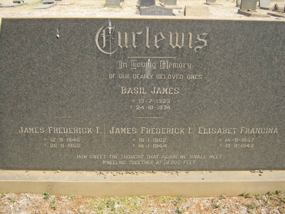 CURLEWIS James Fredrick I. 1862-1944 &amp; Elisabet Francina 1857-1943 :: Basil James 1923-1974