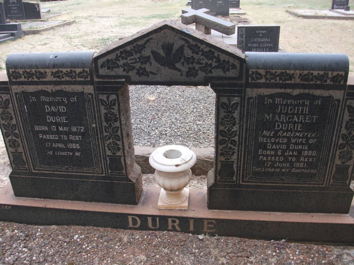 DURIE David 1872-1965 &amp; Judith Margaret RADEMEYER 1880-1961