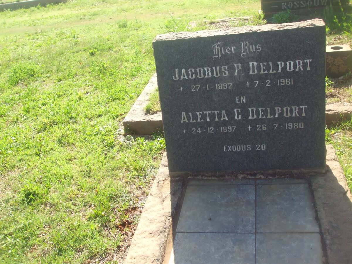 DELPORT Jacobus P. 1892-1961 &amp; Aletta G. 1897-1980