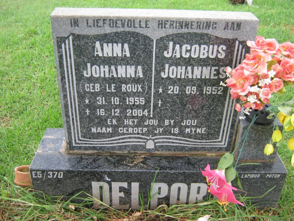DELPORT Jacobus Johannes 1952- &amp; Anna Johanna LE ROUX 1955-2004