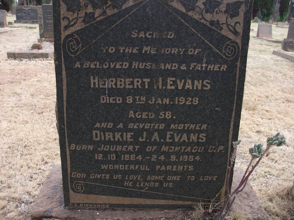 EVANS Herbert M. -1928 &amp; Dirkie J.A. JOUBERT 1864-1964