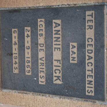 FICK Annie nee DE VRIES 1869-1945