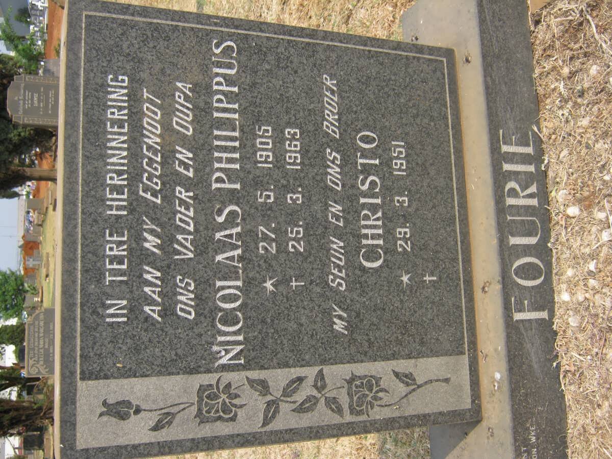 FOURIE Nicolaas Philippus 1905-1963 :: FOURIE Christo 1951-2010