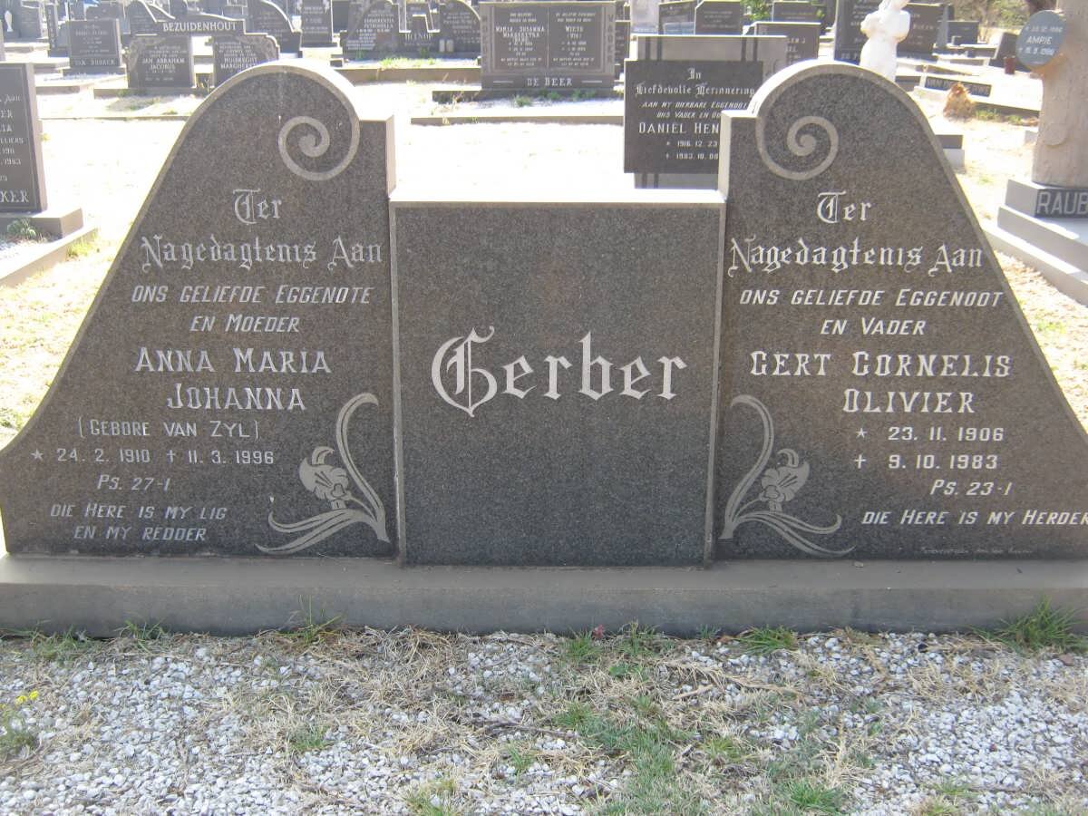 GERBER Gert Cornelis Olivier 1906-1983 &amp; Anna Maria Johanna VAN ZYL 1910-1996