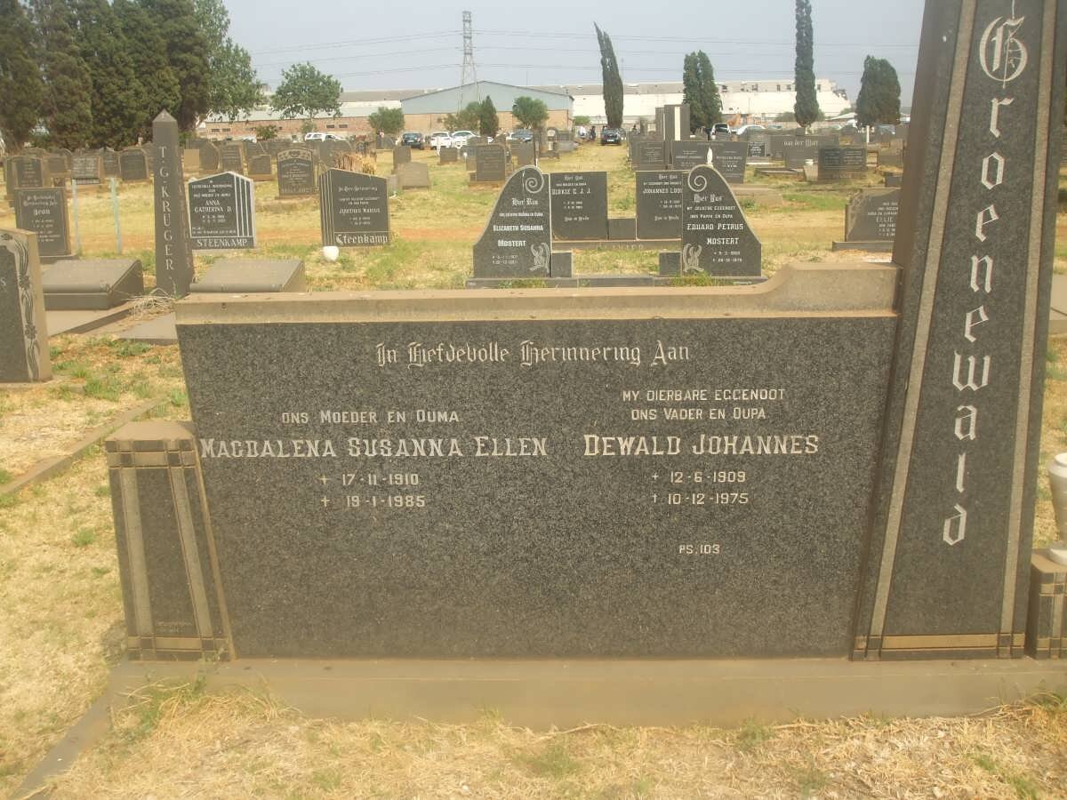 GROENEWALD Dewald Johannes 1909-1975 &amp; Magdalena Susanna Ellen 1910-1985