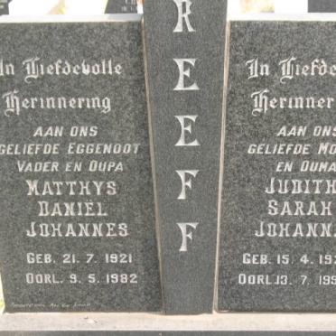 GREEFF Matthys Daniëel Johannes 1921-1982 &amp; Judith Sarah Johanna 1925-1993