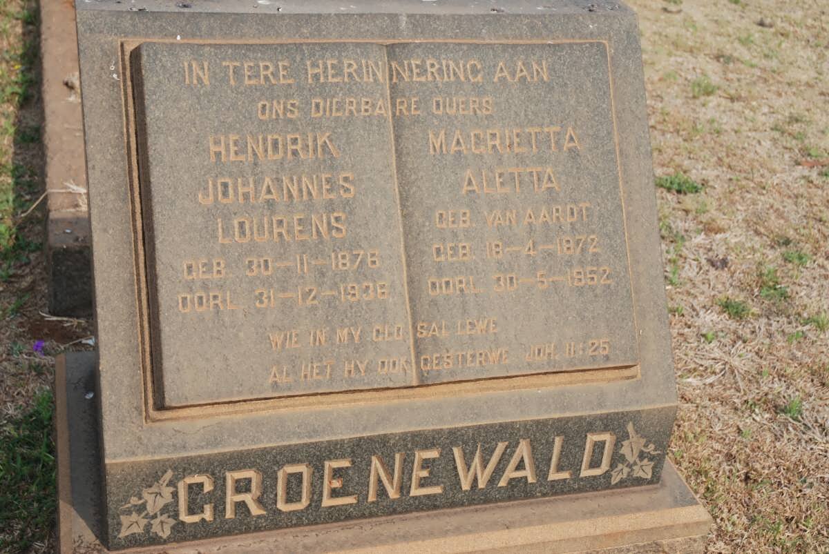 GROENEWALD Hendrik Johannes 1876-1936 &amp; Magrietta Aletta VAN AARDT 1872-1952