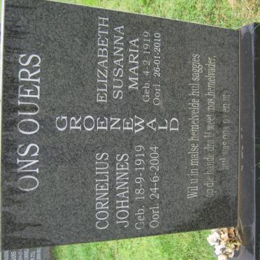 GROENEWALD Cornelius Johannes 1919-2004 &amp; Elizabeth Susanna Maria 1919-2010