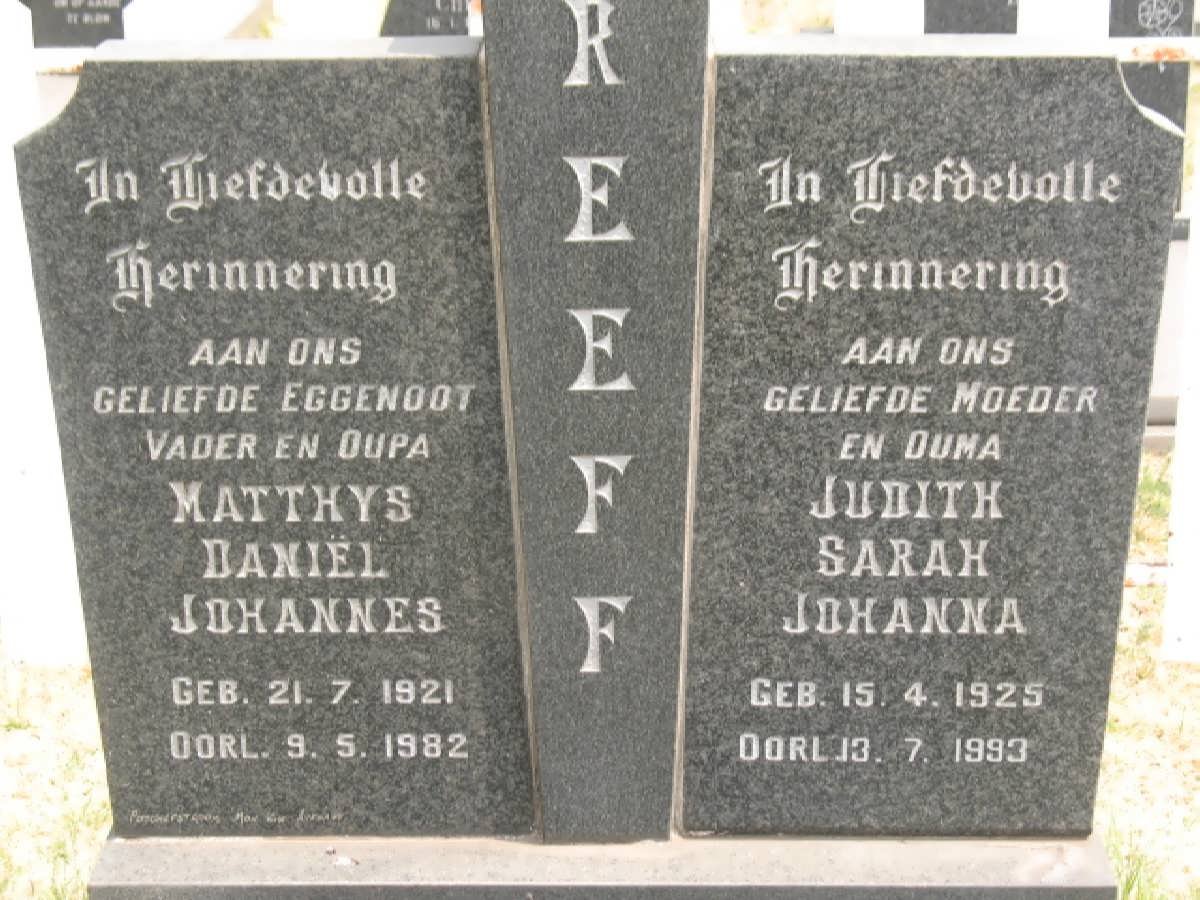 GREEFF Matthys Daniëel Johannes 1921-1982 &amp; Judith Sarah Johanna 1925-1993