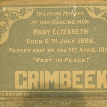 GRIMBEEK Mary Elizabeth 1866-1952