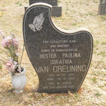 GREUNING Hester Paulina Dorathia, van 1920-1993