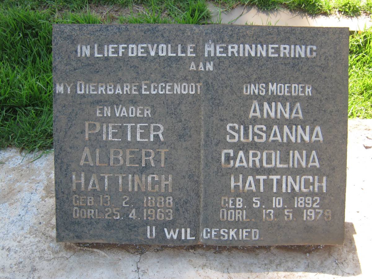 HATTINGH Pieter Albert 1898-1963 &amp; Anna Susanna Carolina 1892-1979