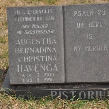 HAVENGA Augustha Bernadina Christina nee PISTORIUS 1900-1991