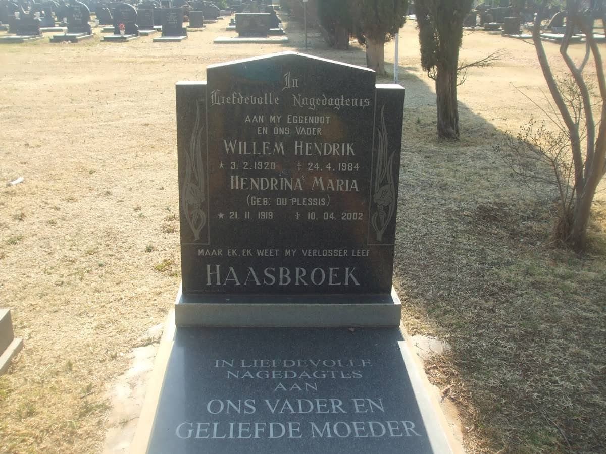 HAASBROEK Willem Hendrik 1920-1984 &amp; Hendrina Maria DU PLESSIS 1919-2002