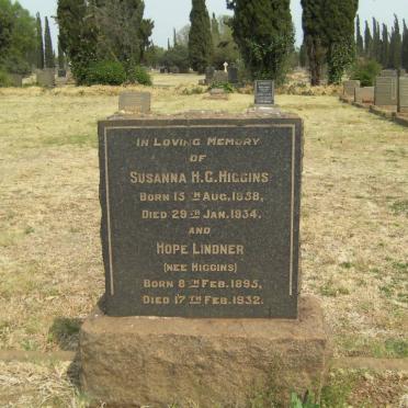 HIGGINS Susanna H.G. 1858-1934 :: LINDNER Hope nee HIGGINS 1895-1932