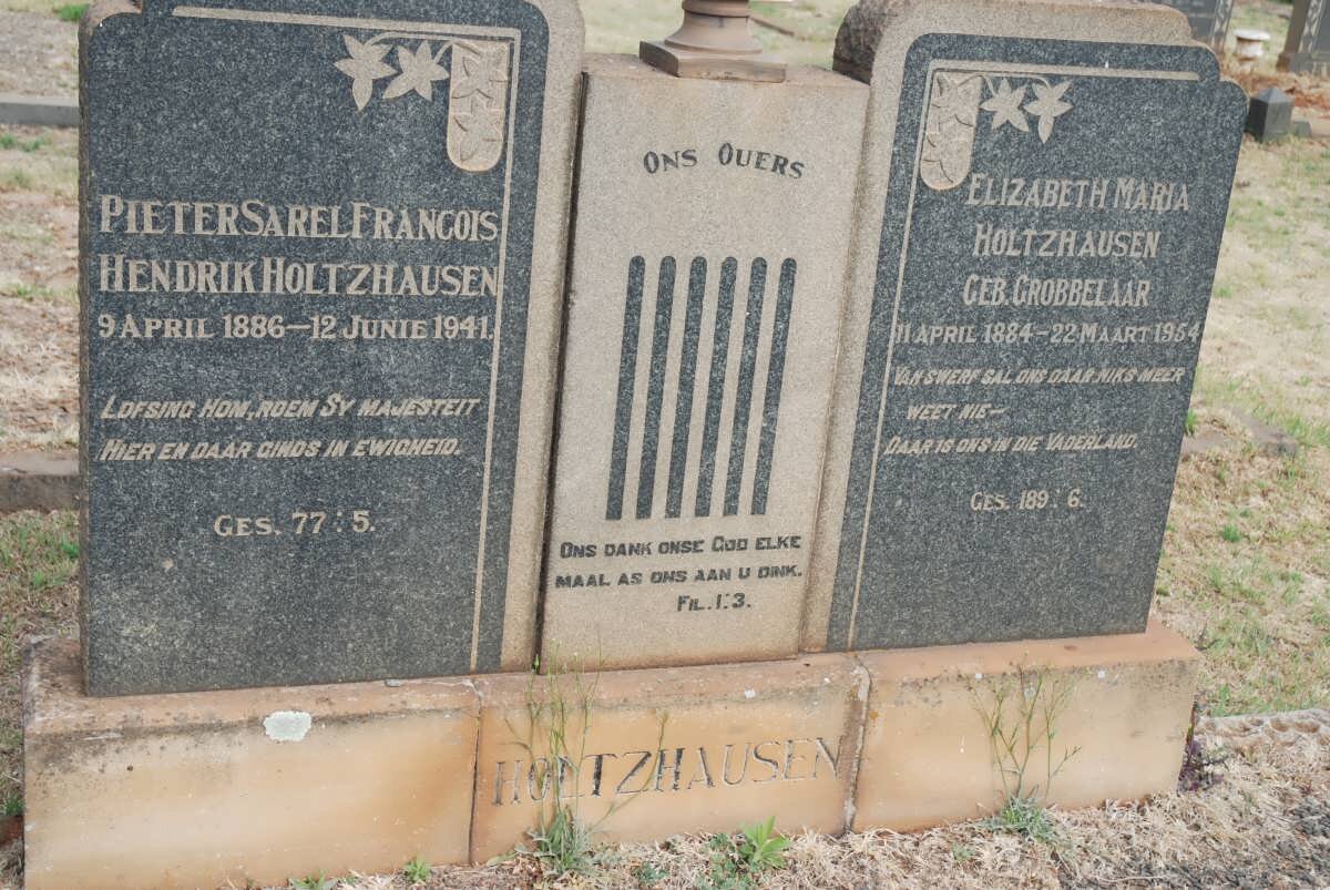 HOLTZHAUSEN Pieter Sarel Francois Hendrik 1886-1941 &amp; Elizabeth Maria GROBBELAAR 1884-1954