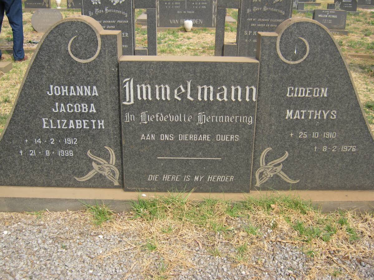 IMMELMANN Gideon Matthys 1910-1976 &amp; Johanna Jacoba Elizabeth 1912-1998
