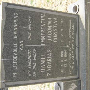 JACOBS Daniël Zagarias 1931-1994 &amp; Emmerenthia Jacomina Christina 1947-