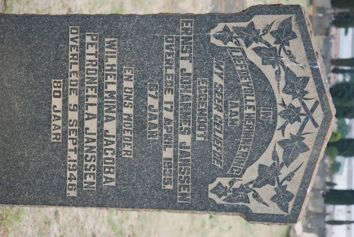 JANSSEN Ernst Johannes -1935 &amp; Wilhelmina Jacoba Petronella -1946