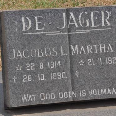 JAGER Jacobus L., de 1914-1990 &amp; Martha M. 1922-