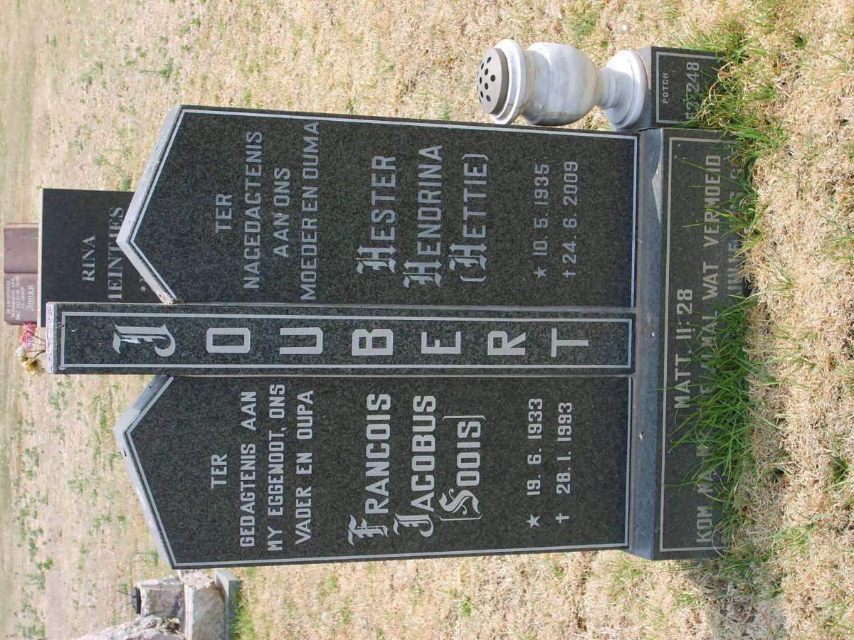JOUBERT Francois Jacobus 1933-1993 &amp; Hester Hendrina 1935-2009