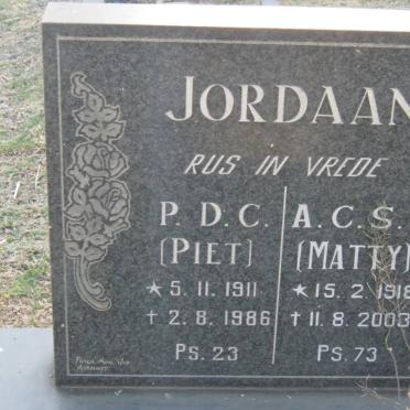 JORDAAN P.D.C. 1911-1986 &amp; A.C.S.R. 1918-2003