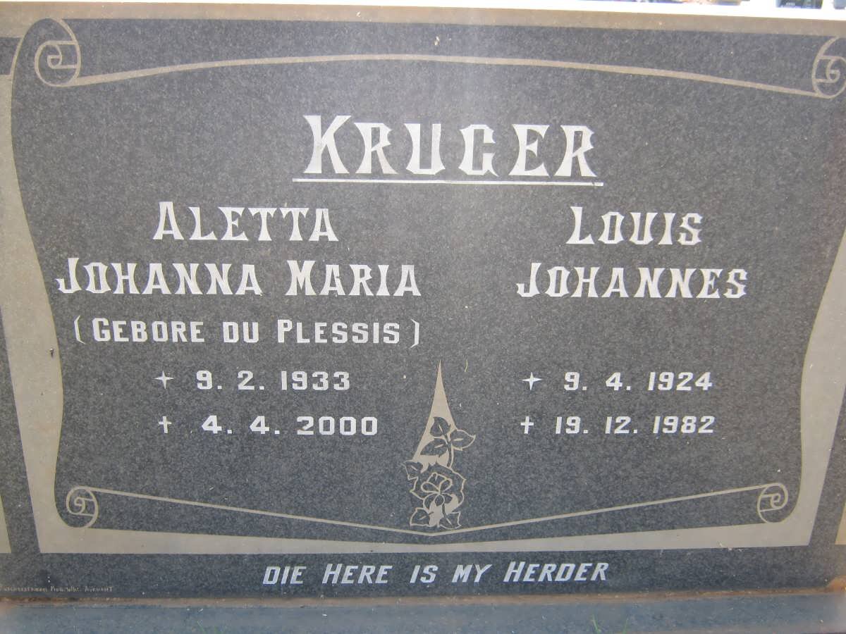 KRUGER Louis Johannes 1924-1982 &amp; Aletta Johanna Maria DU PLESSIS 1933-2000