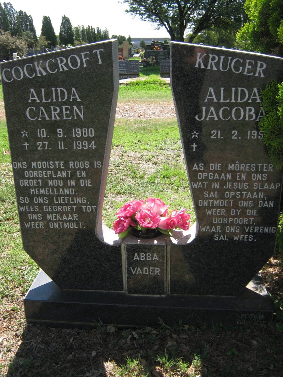 KRUGER Alida Jacoba 195? :: COCKCROFT Alida Caren 1980-1994 