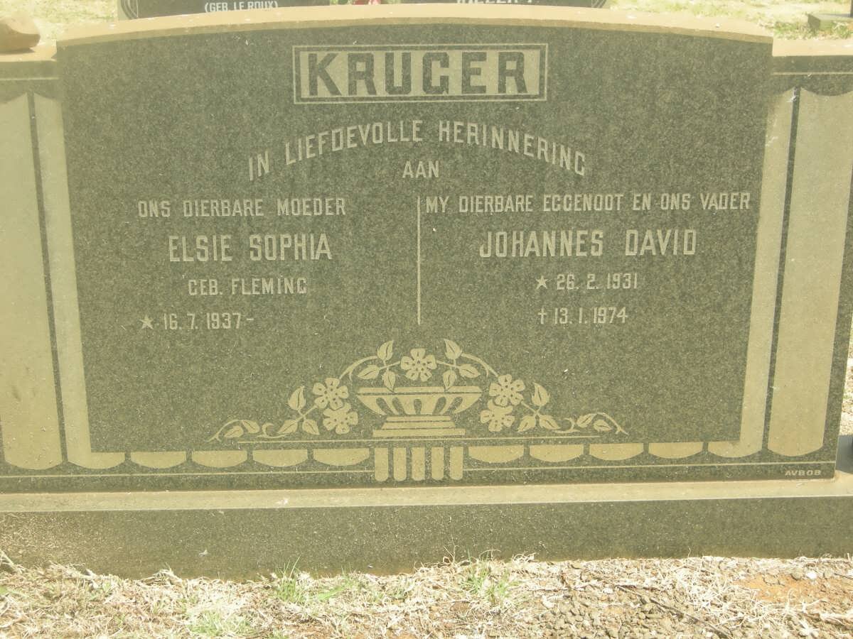 KRUGER Johannes David 1931-1974 &amp; Elsie Sophia FLEMING 1937-