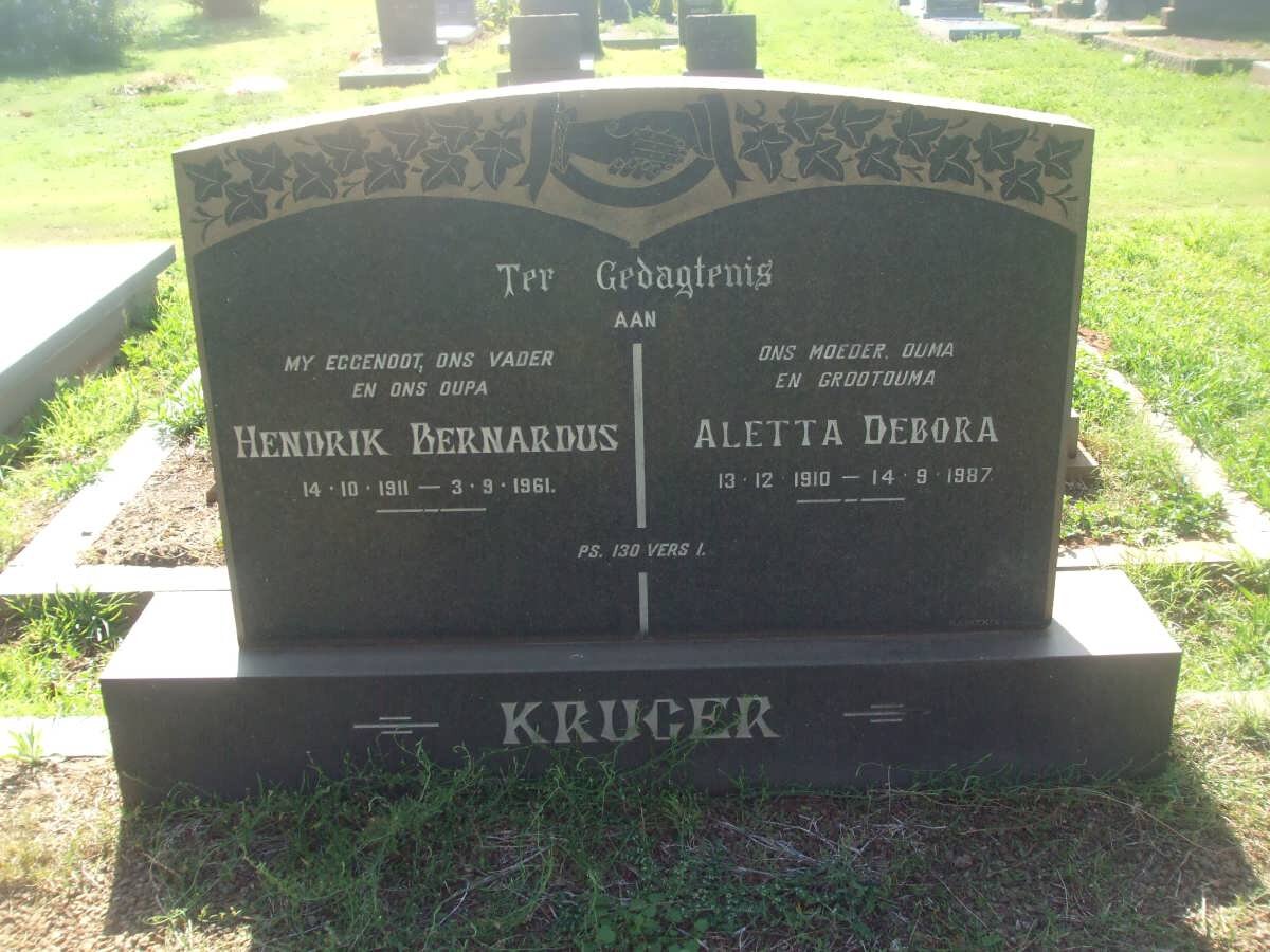 KRUGER Hendrik Bernardus 1911-1961 &amp; Aletta Debora 1910-1987