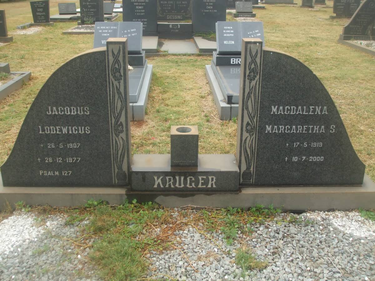 KRUGER Jacobus Lodewicus 1907-1977 &amp; Magdalena Margaretha S. 1919-2000