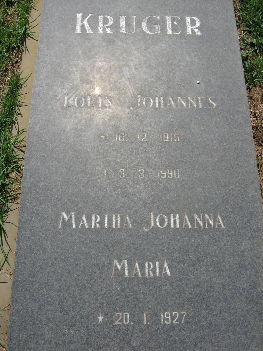 KRUGER Louis Johannes 1915-1990 &amp; Martha Johanna Maria 1927-