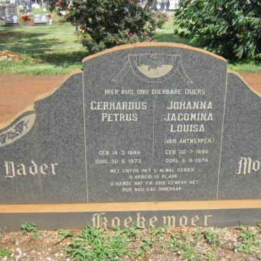 KOEKEMOER Gerhardus Petrus 1885-1973 &amp; Johanna Jacomina Louisa VAN ANTWERPEN 1898-1974