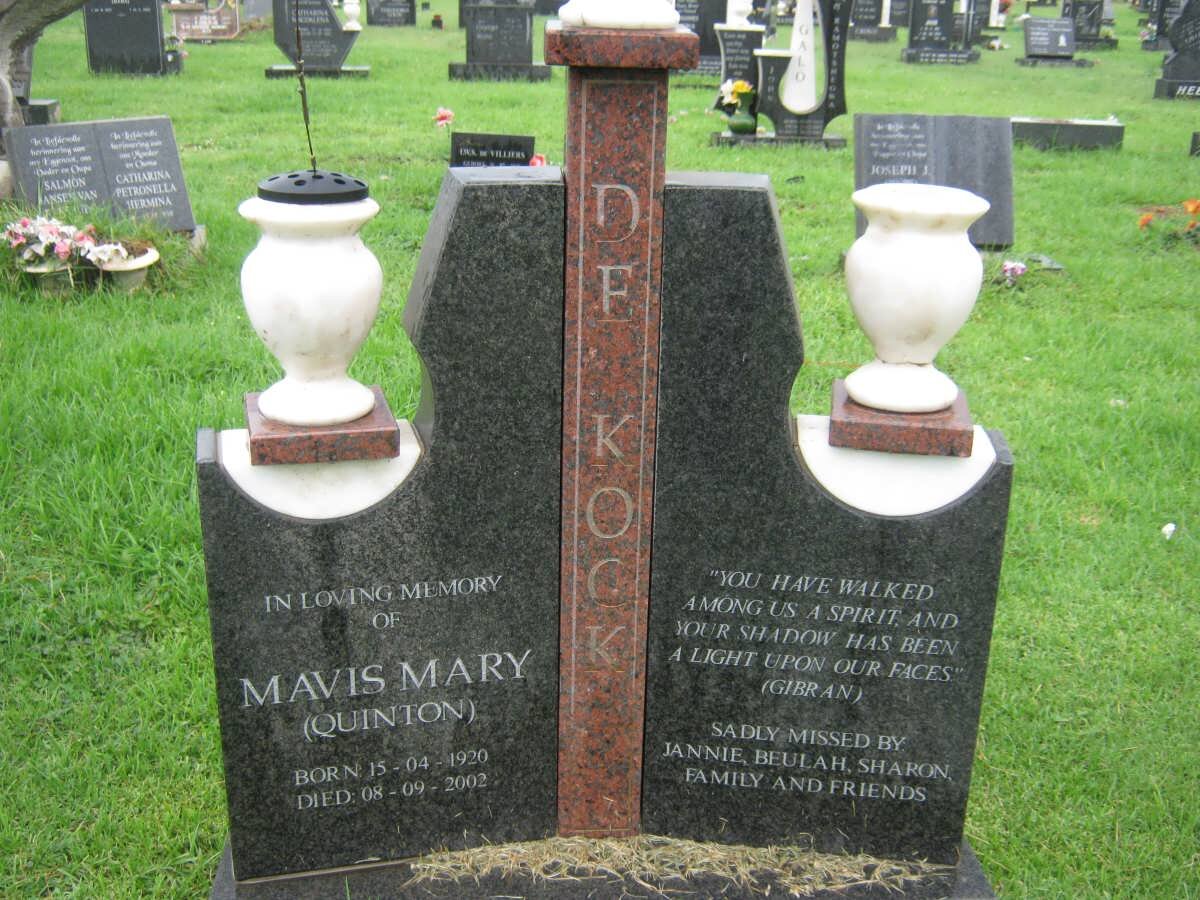 KOCK Mavis Mary, de nee QUINTON  1920-2002
