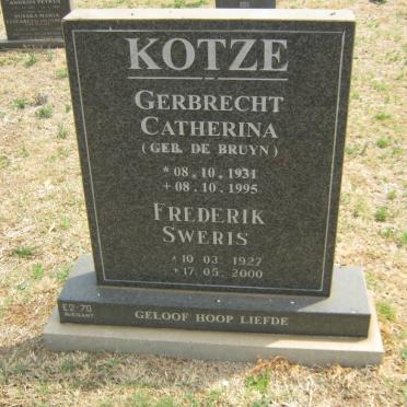 KOTZE Frederik Sweris 1927-2000 &amp; Gerbrecht Catherina DE BRUYN 1931-1995