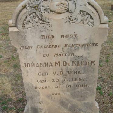 KLERK Johanna M., de nee V.D. BERG 1897-1918