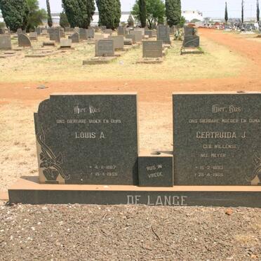 LANGE Louis A., de 1887-1959 &amp; Gertruida J. MEYER nee WILLEMSE 1893-1969