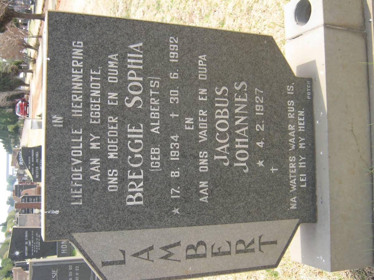 LAMBERT Jacobus Johannes 1927- &amp; Breggie Sophia ALBERTS 1934-1992