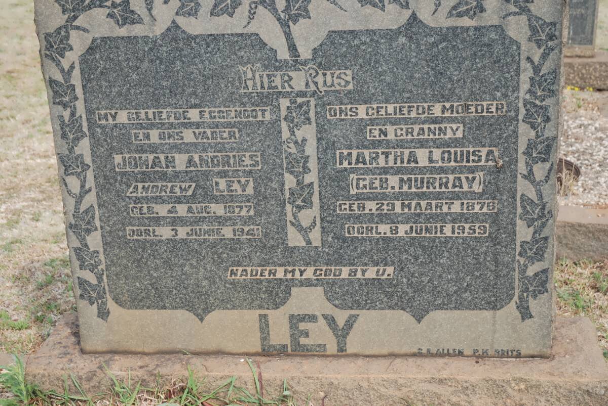 LEY Johan Andries 1877-1941 &amp; Martha Louisa MURRAY 1876-1959