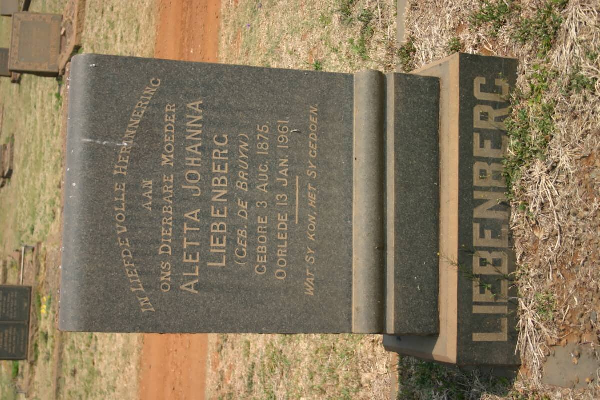 LIEBENBERG Aletta Johanna nee DE BRUYN 1875-1961