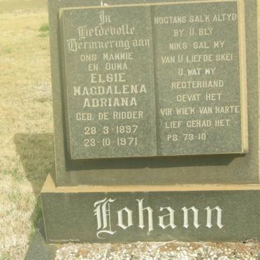 LOHANN Elsie Magdalena Adriana nee DE RIDDER 1897-1971