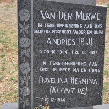 MERWE Andries, van der 1944-1998 &amp; Davelina Hermina 1946-