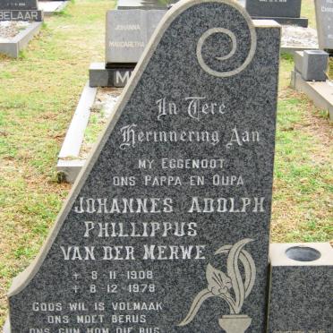 MERWE Johannes Adolph Phillippus, van der 1908-1978