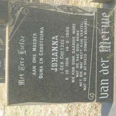 MERWE Johanna, van der nee COETZEE 1910-1980
