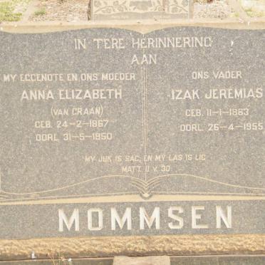 MOMMSEN Izak Jeremias 1863-1955 &amp; Anna Elizabeth VAN GRAAN 1867-1950