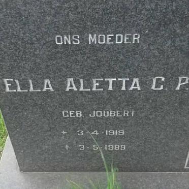 MULLER Ella Aletta C.P. nee JOUBERT 1919-1989