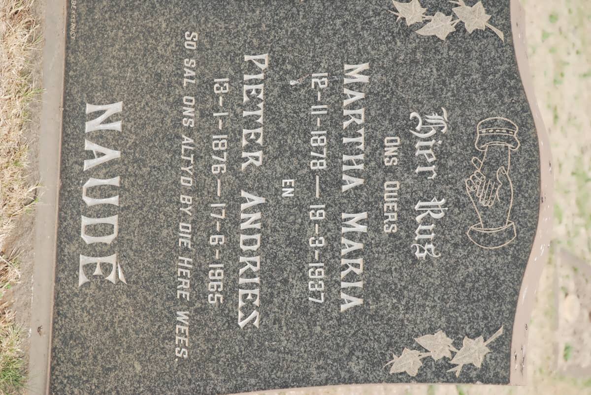 NAUDÉ Pieter Andries 1876-1965 &amp; Martha Maria 1878-1937
